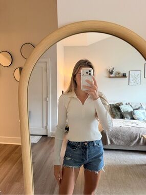 Zara Cream Ribbed Knit Top